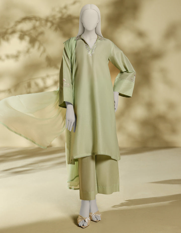 Lawn Green Stitched Suit - J. Junaid Jamshed
