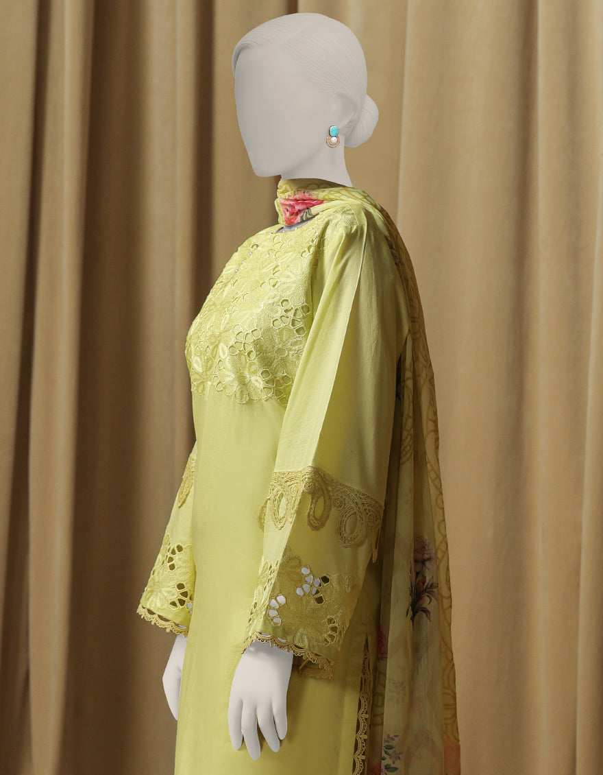 Lawn Yellow Stitched Suit - J. Junaid Jamshed