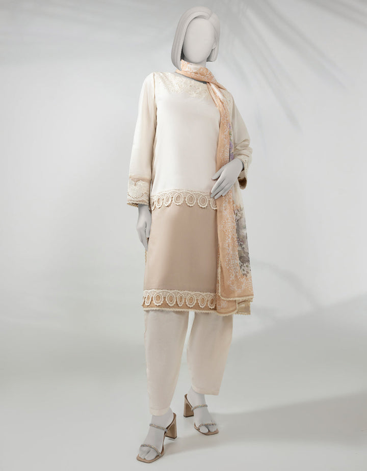 Lawn Beige Stitched Suit - J. Junaid Jamshed