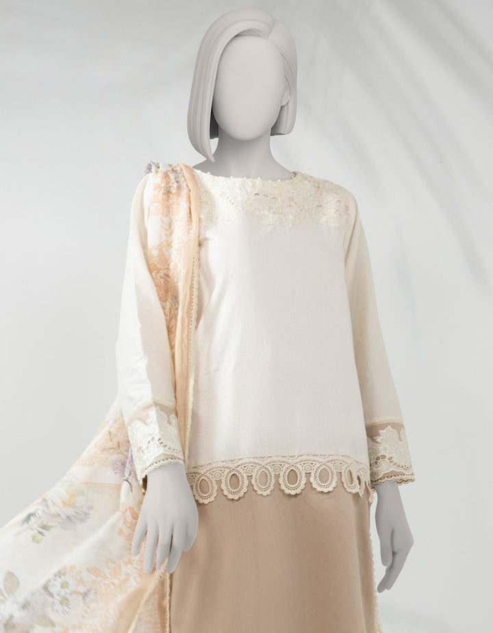Lawn Beige Stitched Suit - J. Junaid Jamshed