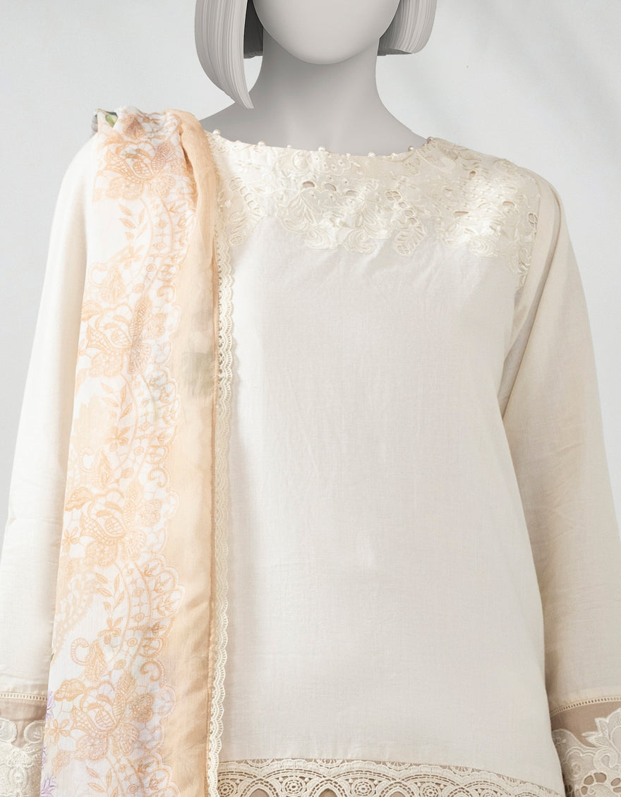 Lawn Beige Stitched Suit - J. Junaid Jamshed