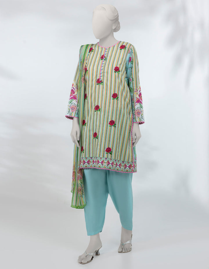 Lawn Multicolor Stitched Suit - J. Junaid Jamshed