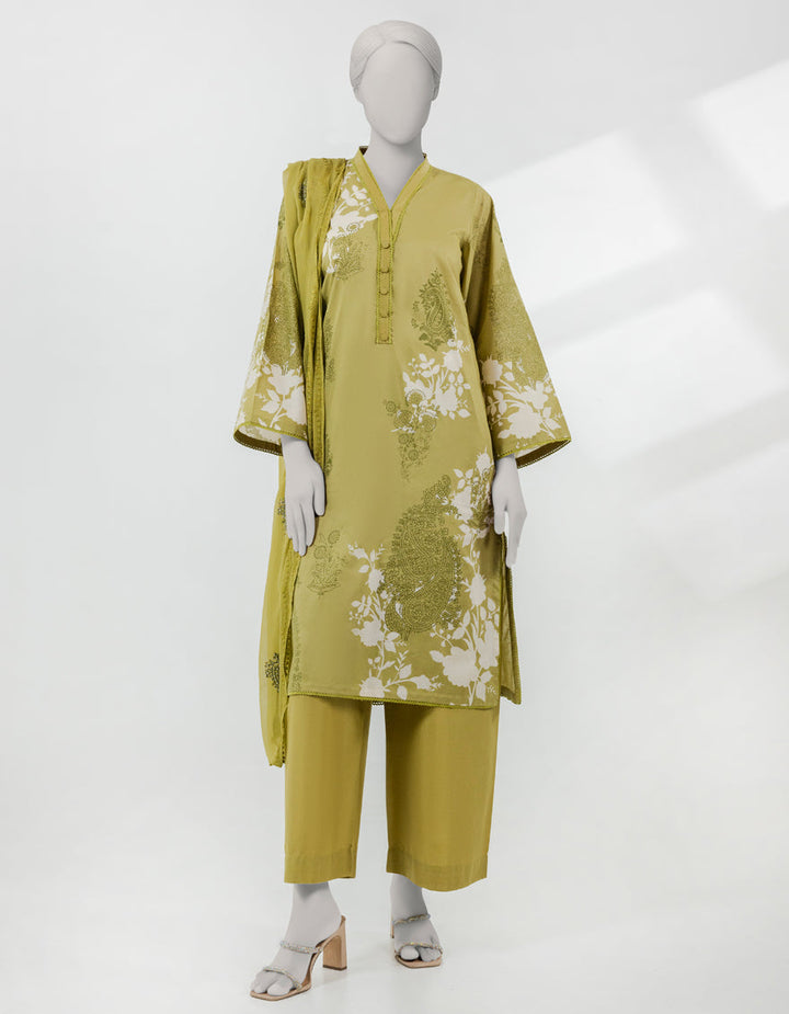Lawn Olive Green Stitched Suit - J. Junaid Jamshed