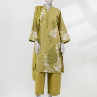 Lawn Olive Green Stitched Suit - J. Junaid Jamshed