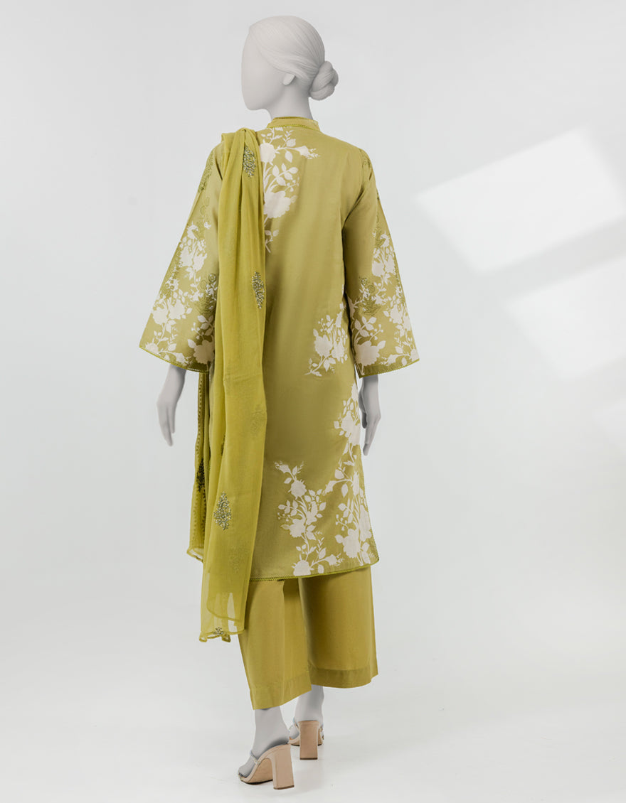 Lawn Olive Green Stitched Suit - J. Junaid Jamshed