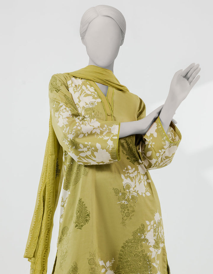 Lawn Olive Green Stitched Suit - J. Junaid Jamshed