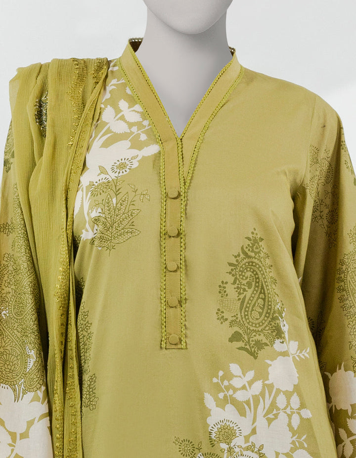 Lawn Olive Green Stitched Suit - J. Junaid Jamshed