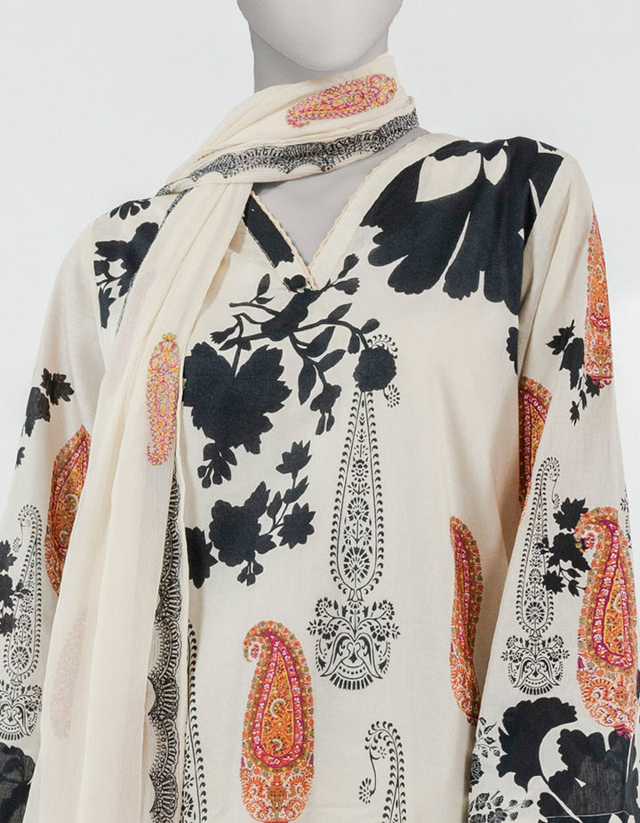 Lawn Beige Stitched Suit - J. Junaid Jamshed