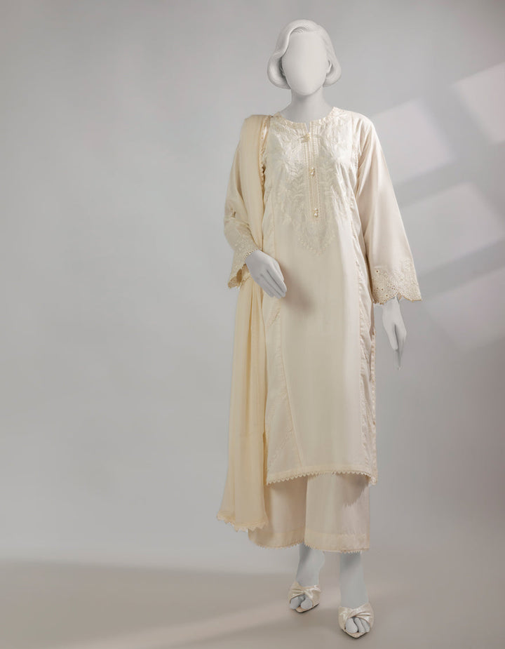 Lawn Off White Stitched Suit - J. Junaid Jamshed
