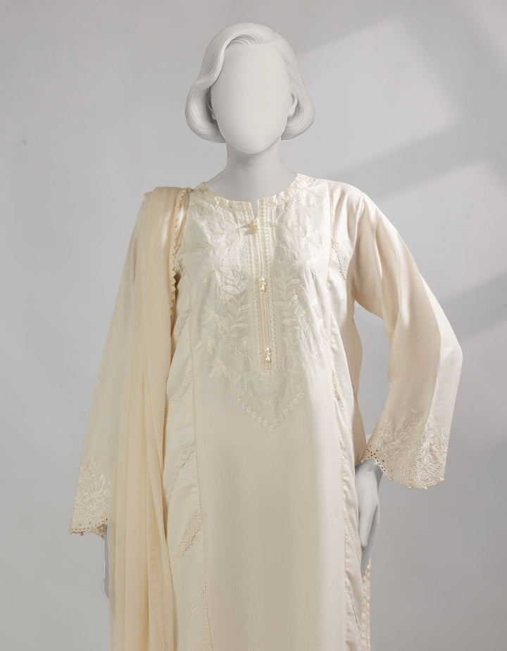 Lawn Off White Stitched Suit - J. Junaid Jamshed