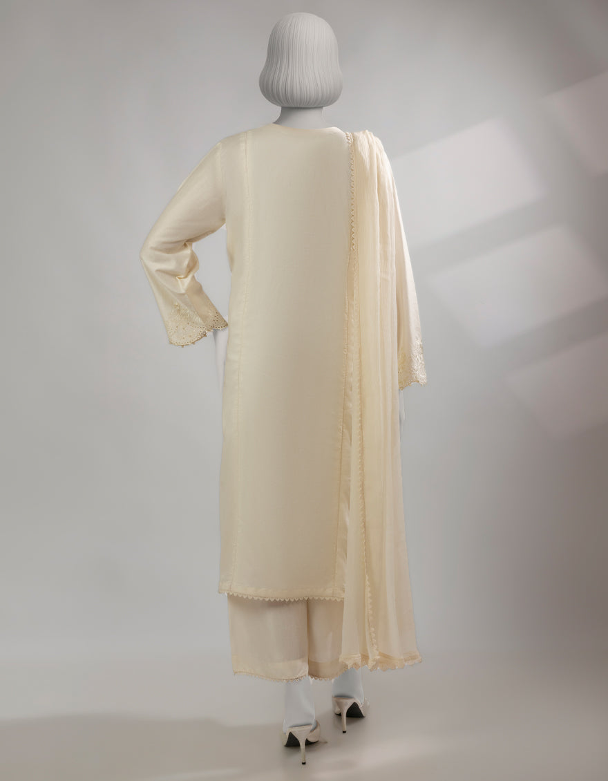 Lawn Off White Stitched Suit - J. Junaid Jamshed
