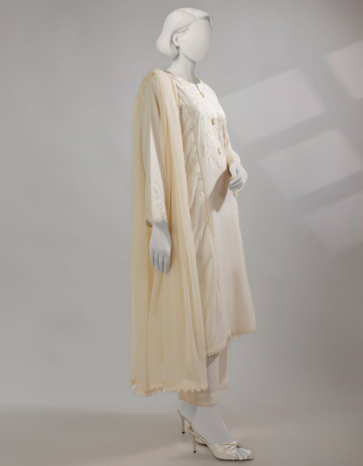 Lawn Off White Stitched Suit - J. Junaid Jamshed