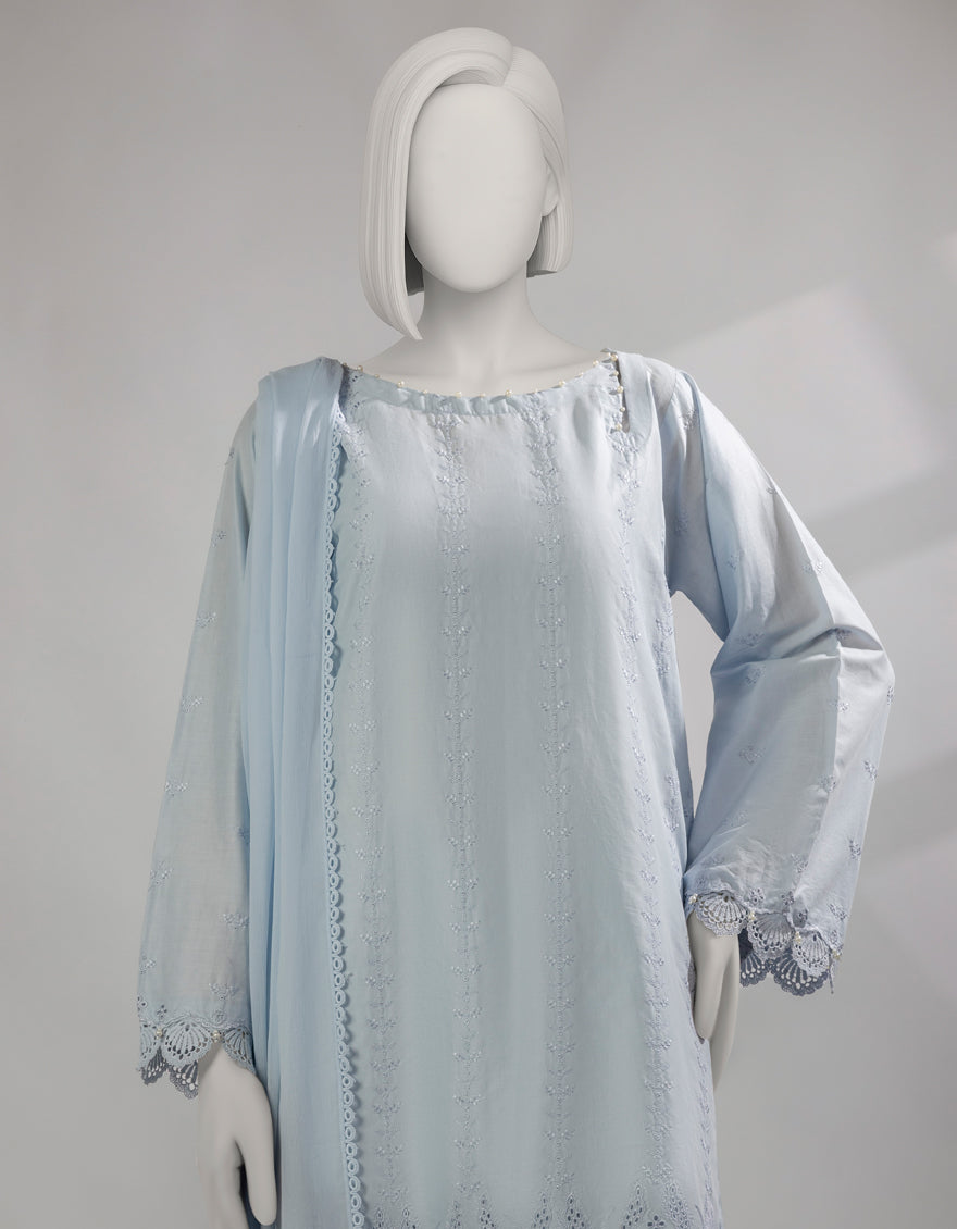 Lawn Blue Stitched Suit - J. Junaid Jamshed