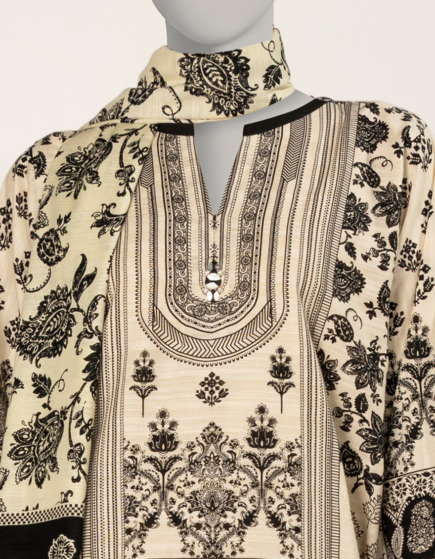 Khaddar Off White Stitched Suit - J. Junaid Jamshed