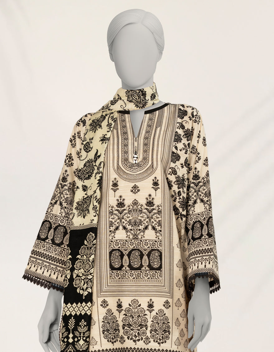 Khaddar Off White Stitched Suit - J. Junaid Jamshed