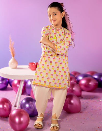 Lawn Beige Kurti - J. Junaid Jamshed