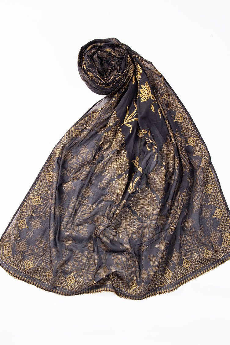 Lawn Black Dupatta - J. Junaid Jamshed