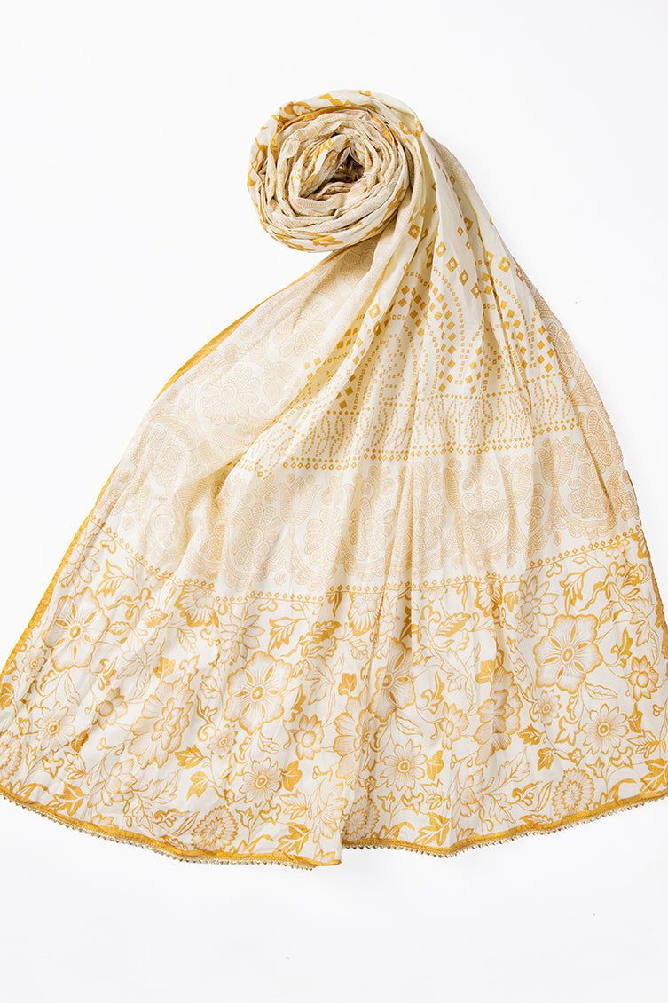 Lawn White Dupatta - J. Junaid Jamshed