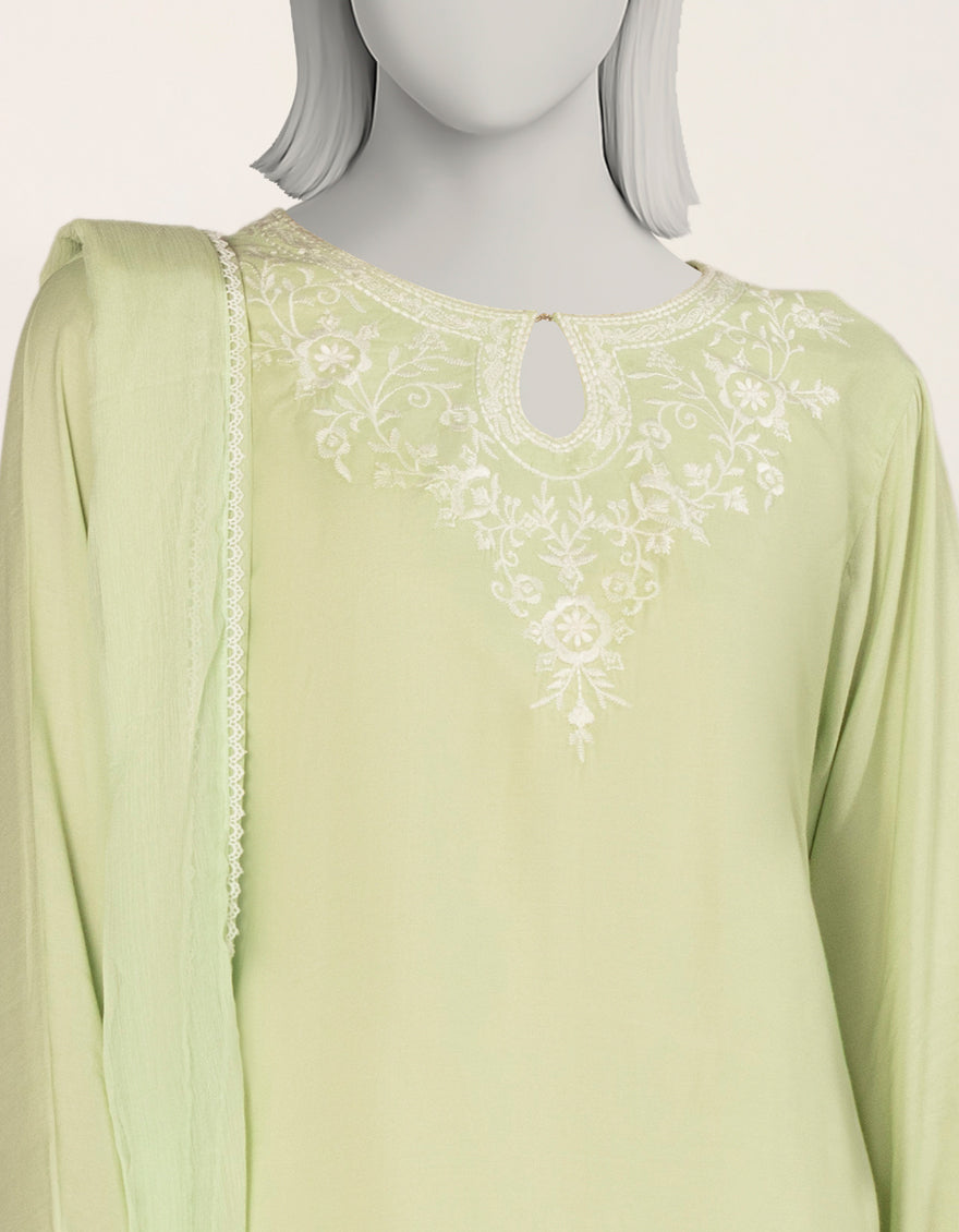 Impure Silk Green Stitched Suit - J. Junaid Jamshed