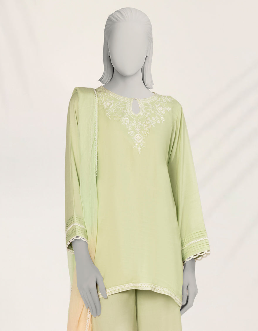 Impure Silk Green Stitched Suit - J. Junaid Jamshed