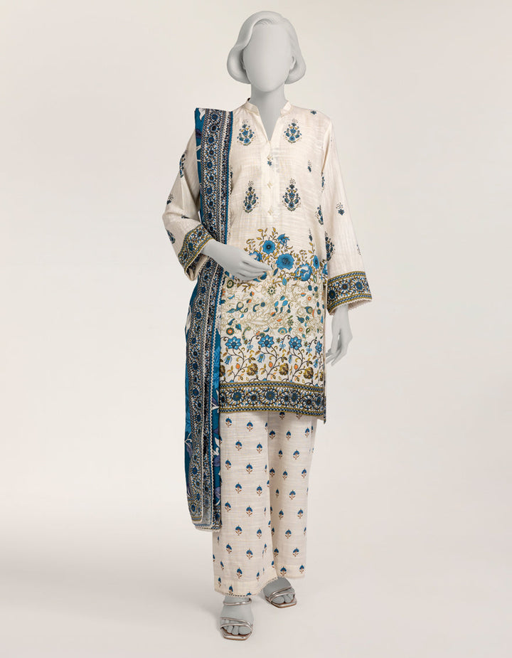 Light Khaddar Slub White Stitched Suit - J. Junaid Jamshed