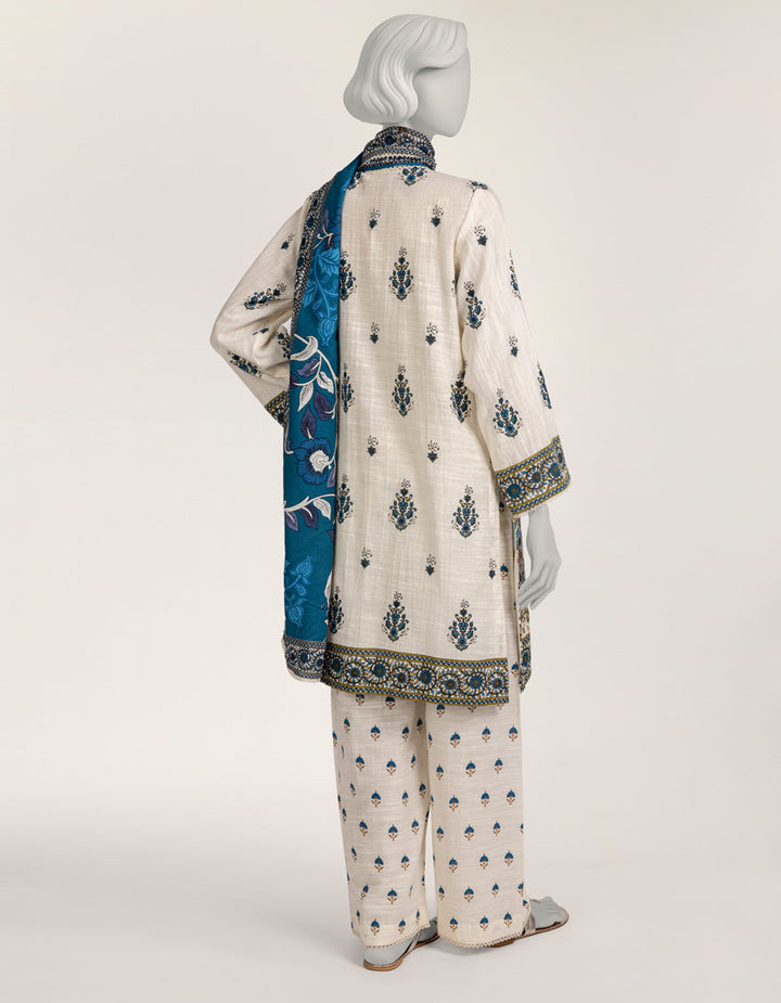 Light Khaddar Slub White Stitched Suit - J. Junaid Jamshed