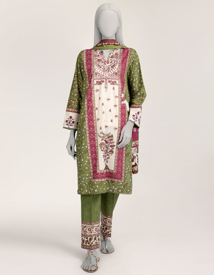 Light Khaddar Slub Green Stitched Suit - J. Junaid Jamshed