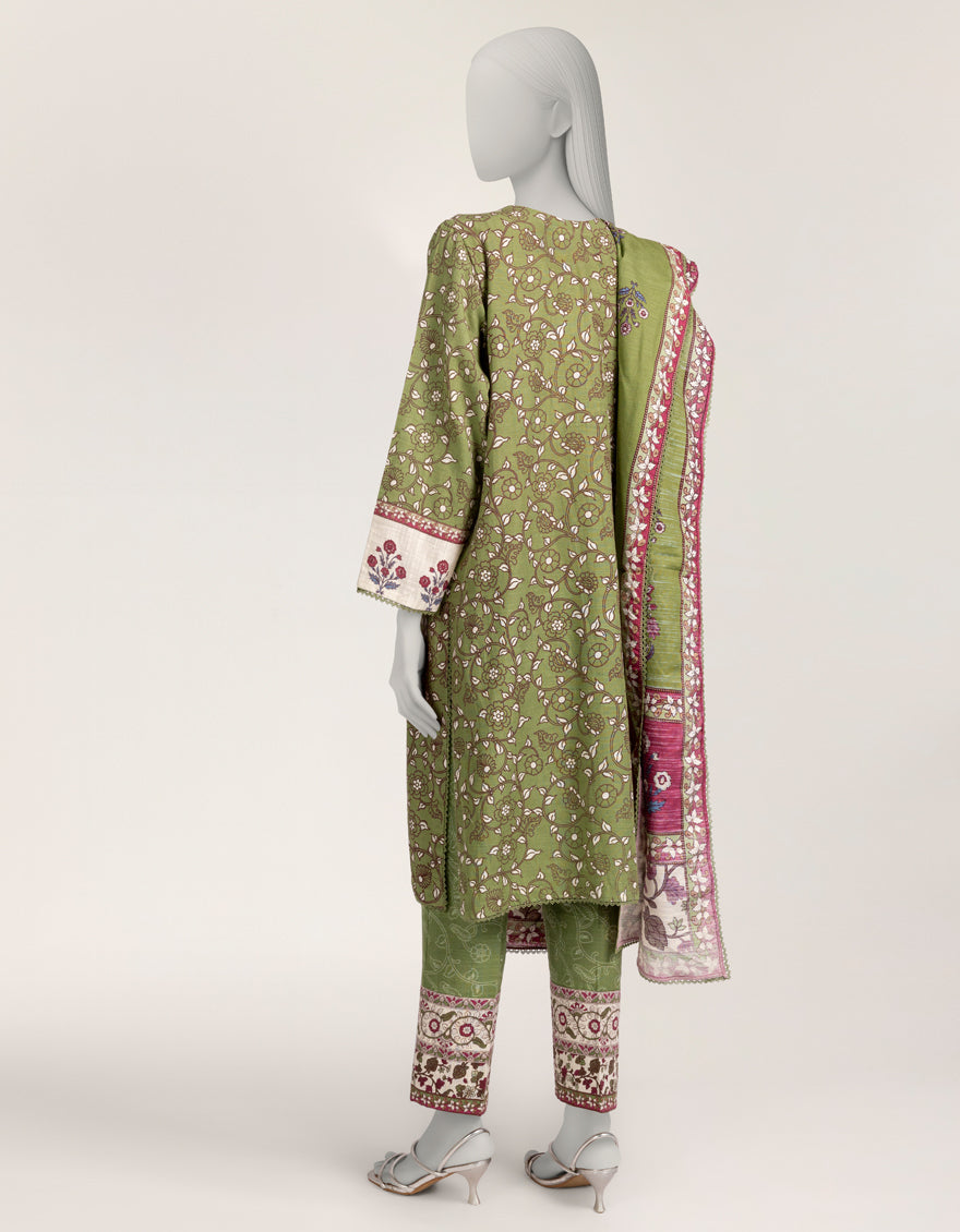 Light Khaddar Slub Green Stitched Suit - J. Junaid Jamshed