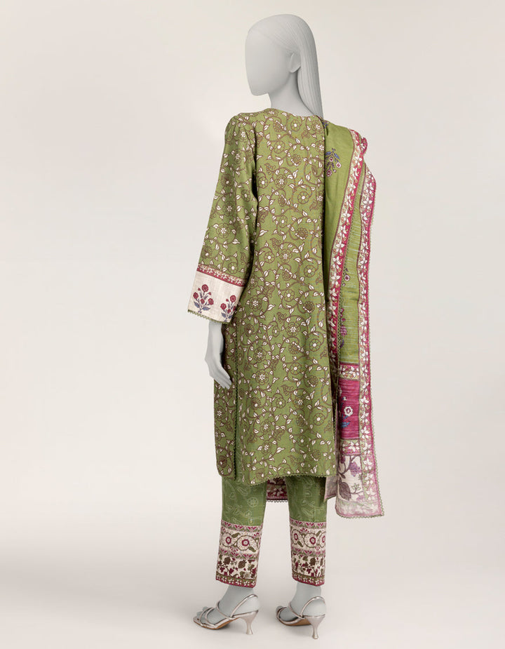 Light Khaddar Slub Green Stitched Suit - J. Junaid Jamshed
