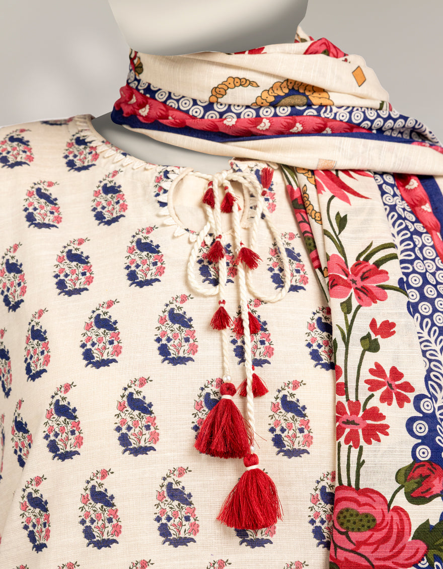 Khaddar Slub Off White Stitched Suit - J. Junaid Jamshed