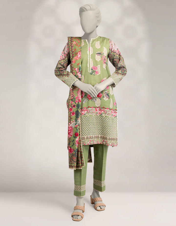 Khaddar Slub Green Stitched Suit - J. Junaid Jamshed
