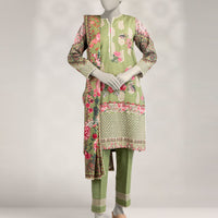 Khaddar Slub Green Stitched Suit - J. Junaid Jamshed