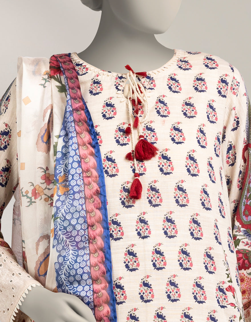 Khaddar Slub Off White Stitched Suit - J. Junaid Jamshed