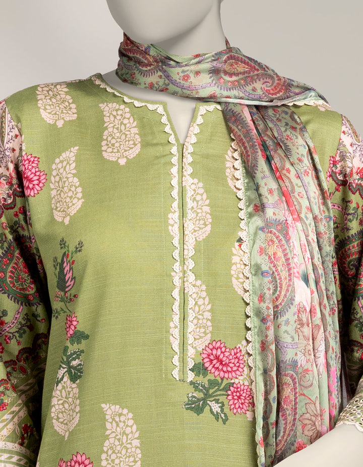 Light Khaddar Slub Green Stitched Suit - J. Junaid Jamshed