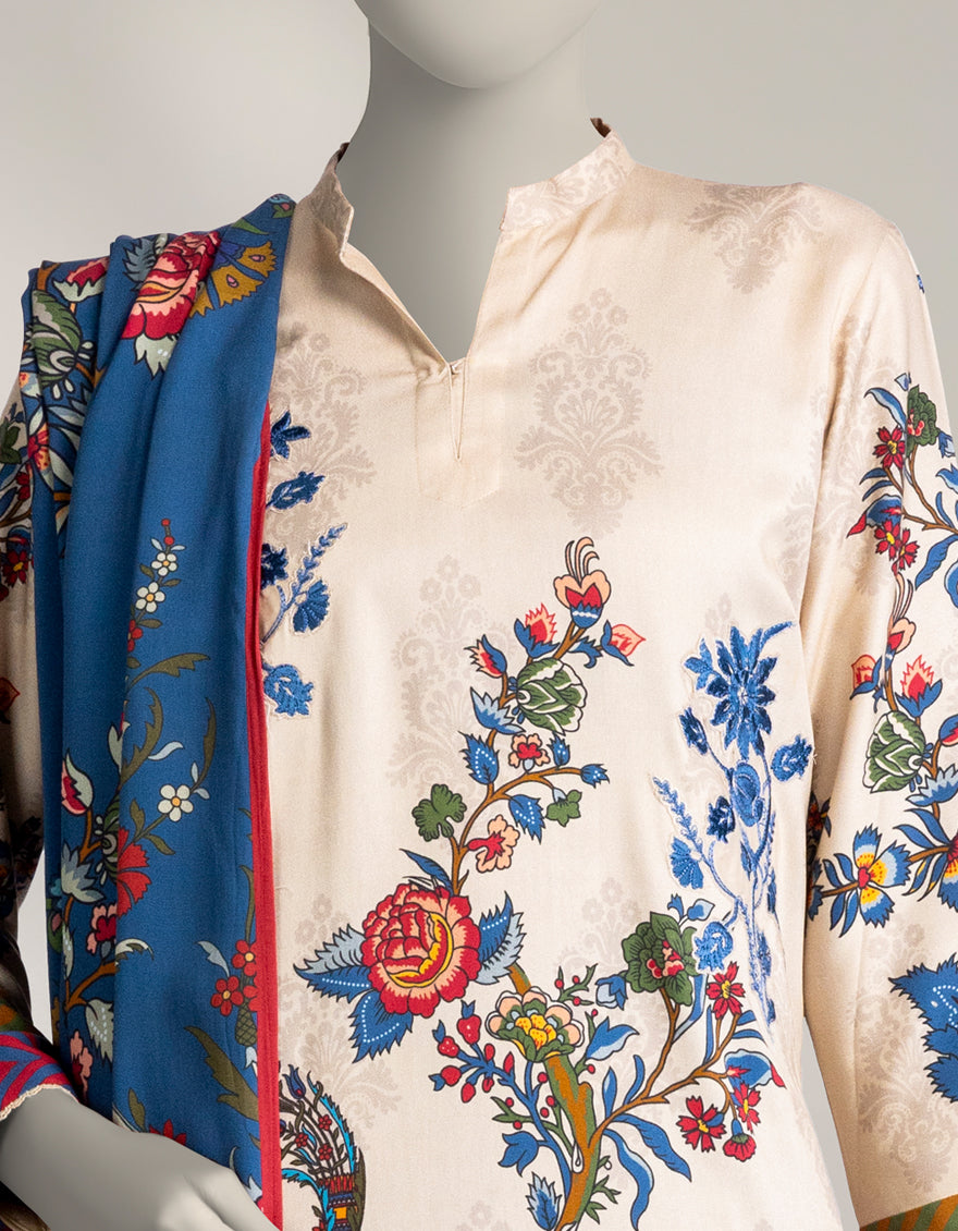 Marina Beige Stitched Suit - J. Junaid Jamshed