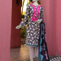 Lawn Black Unstitched Suit - J. Junaid Jamshed