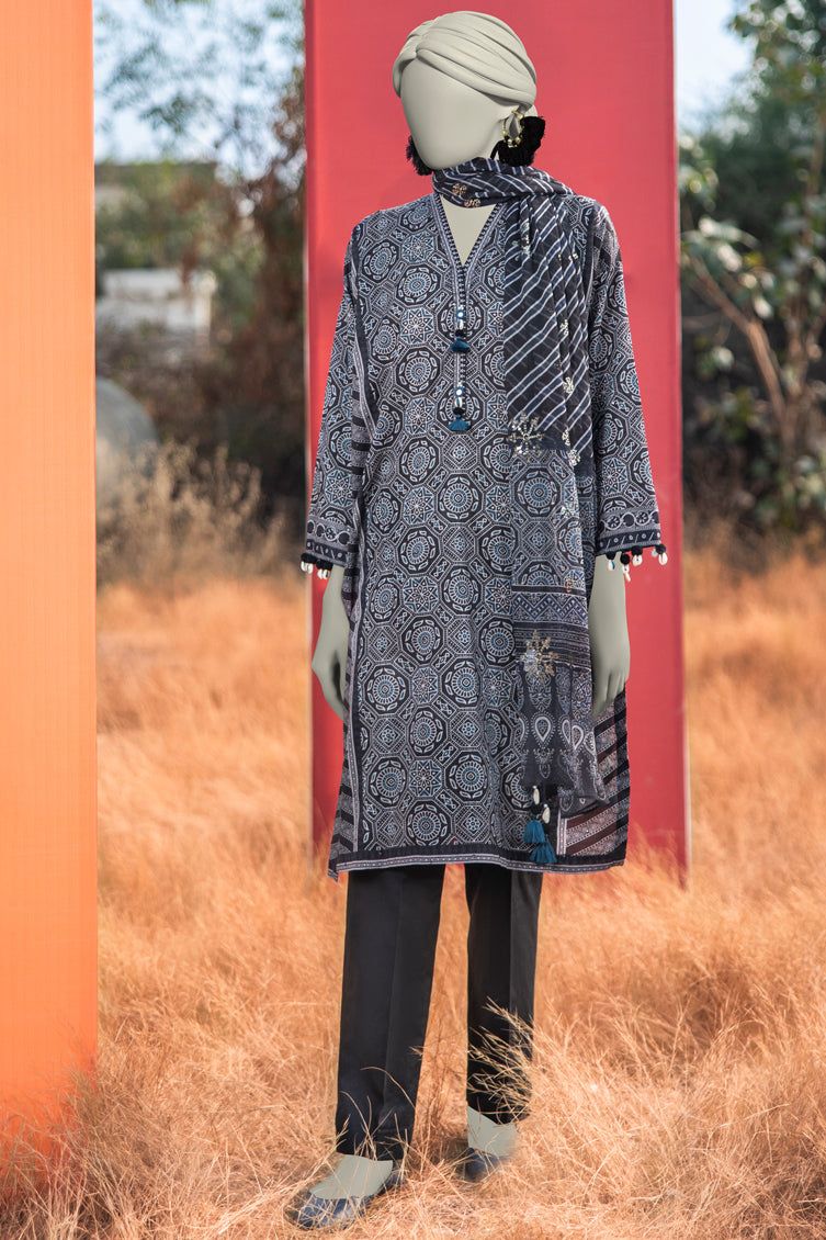 Lawn Black Unstitched Suit - J. Junaid Jamshed