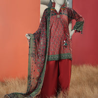 Lawn Red Unstitched Suit - J. Junaid Jamshed