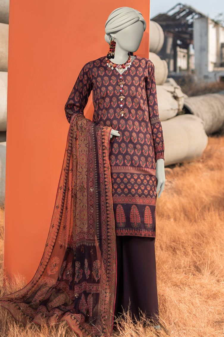 Lawn Brown Unstitched Suit - J. Junaid Jamshed