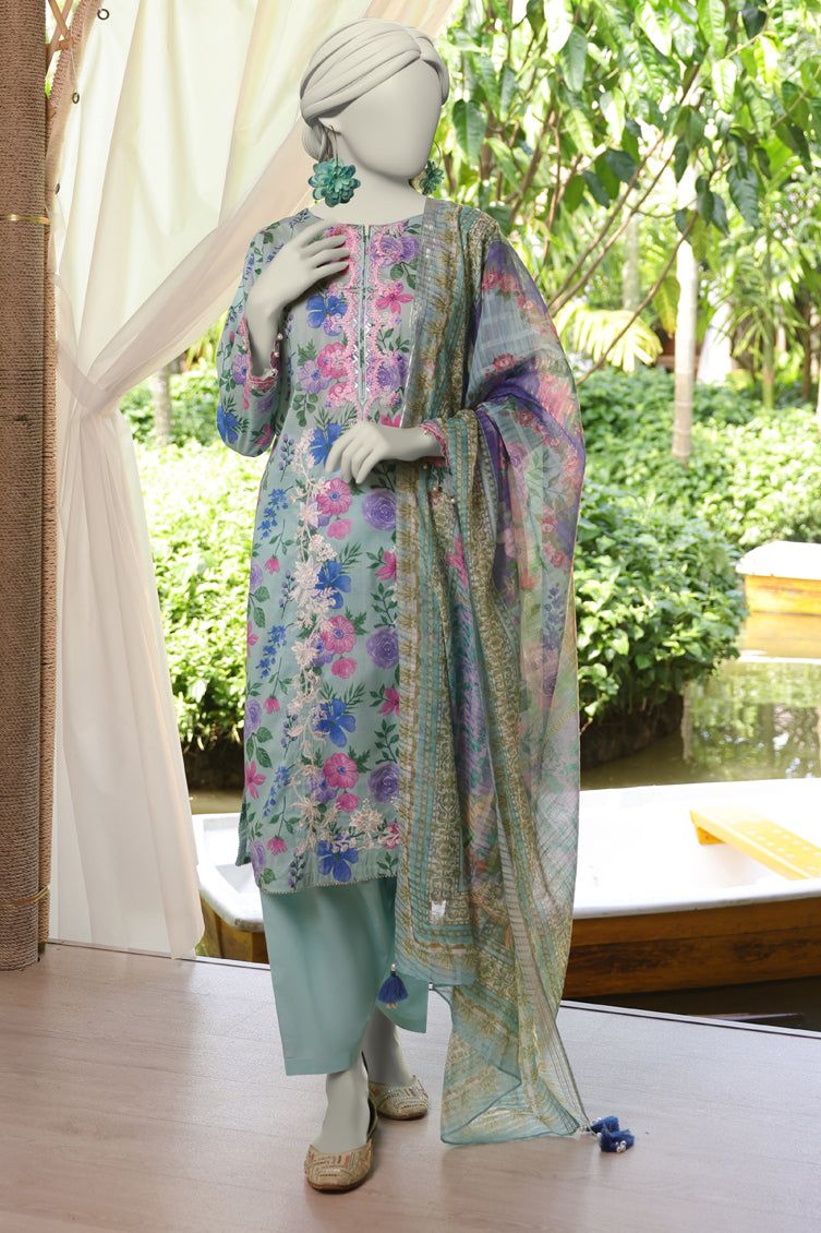 Lawn Blue Unstitched Suit - J. Junaid Jamshed