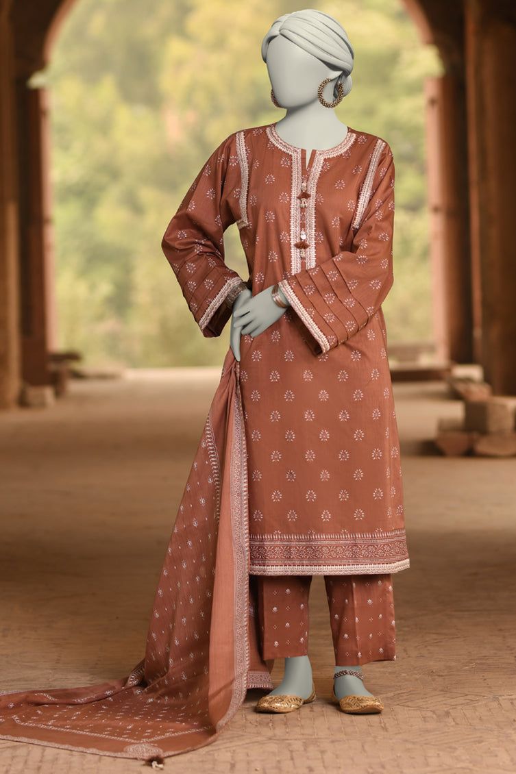 Lawn Brown Unstitched Suit - J. Junaid Jamshed