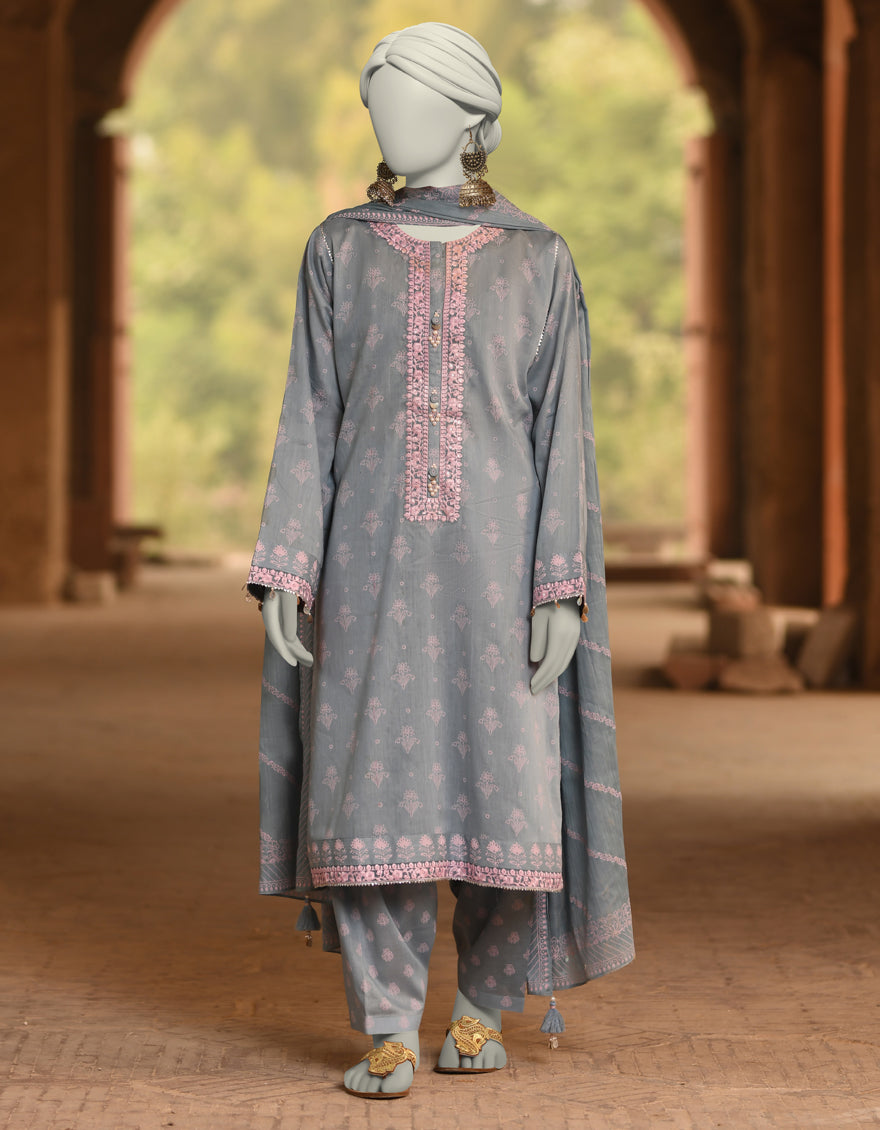 Lawn Blue Unstitched Suit - J. Junaid Jamshed