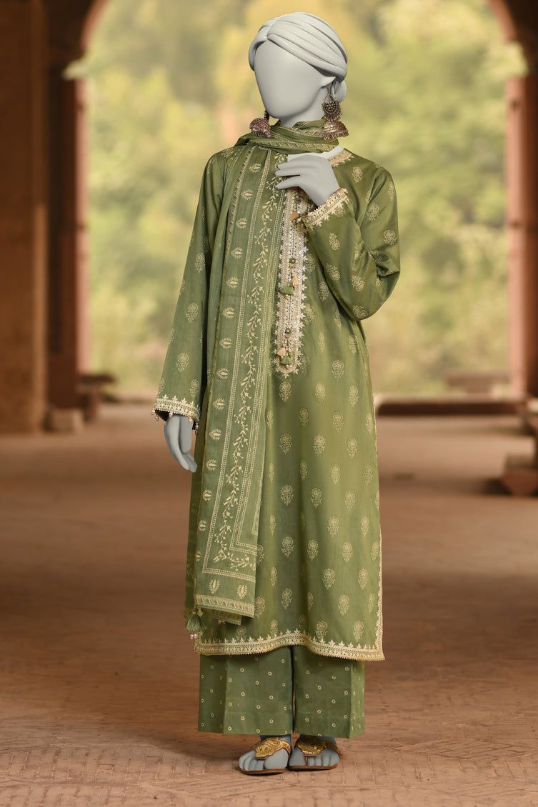 Lawn Green Unstitched Suit - J. Junaid Jamshed