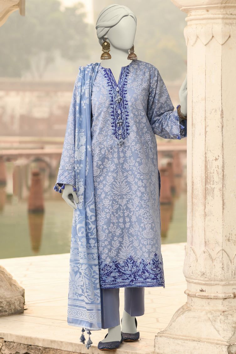 Lawn Blue Unstitched Suit - J. Junaid Jamshed