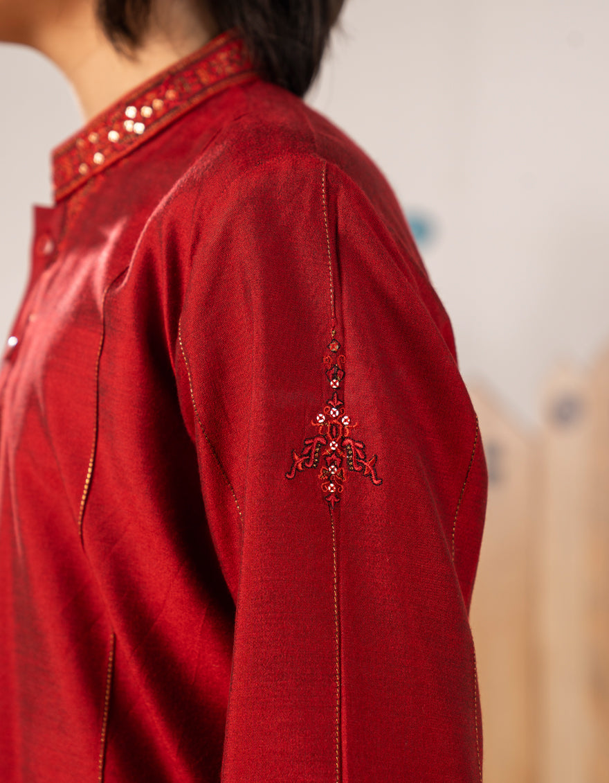 Blended Red Special Kurta - J. Junaid Jamshed