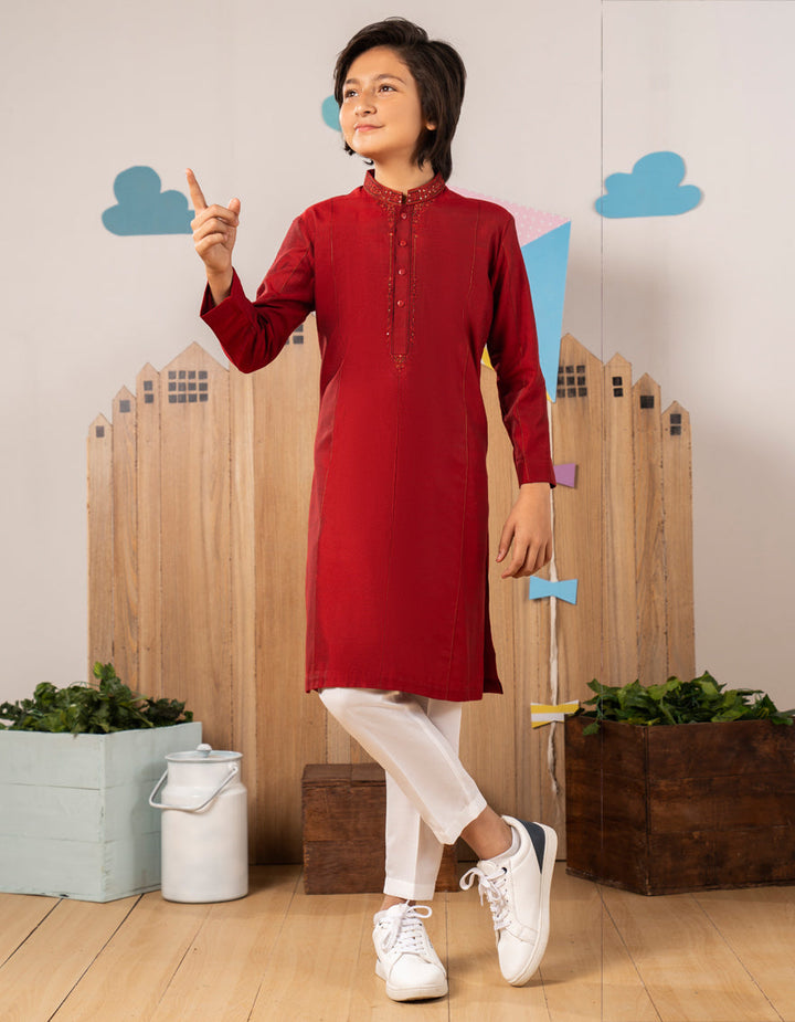 Blended Red Special Kurta - J. Junaid Jamshed