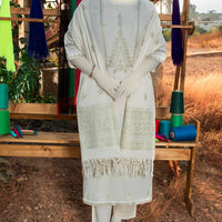 Jacquard White Unstitched Suit - J. Junaid Jamshed