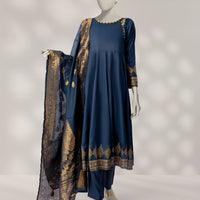 Maple Silk Blue Stitched Suit - J. Junaid Jamshed