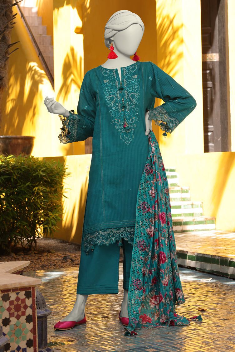 Jacquard Green Unstitched Suit - J. Junaid Jamshed