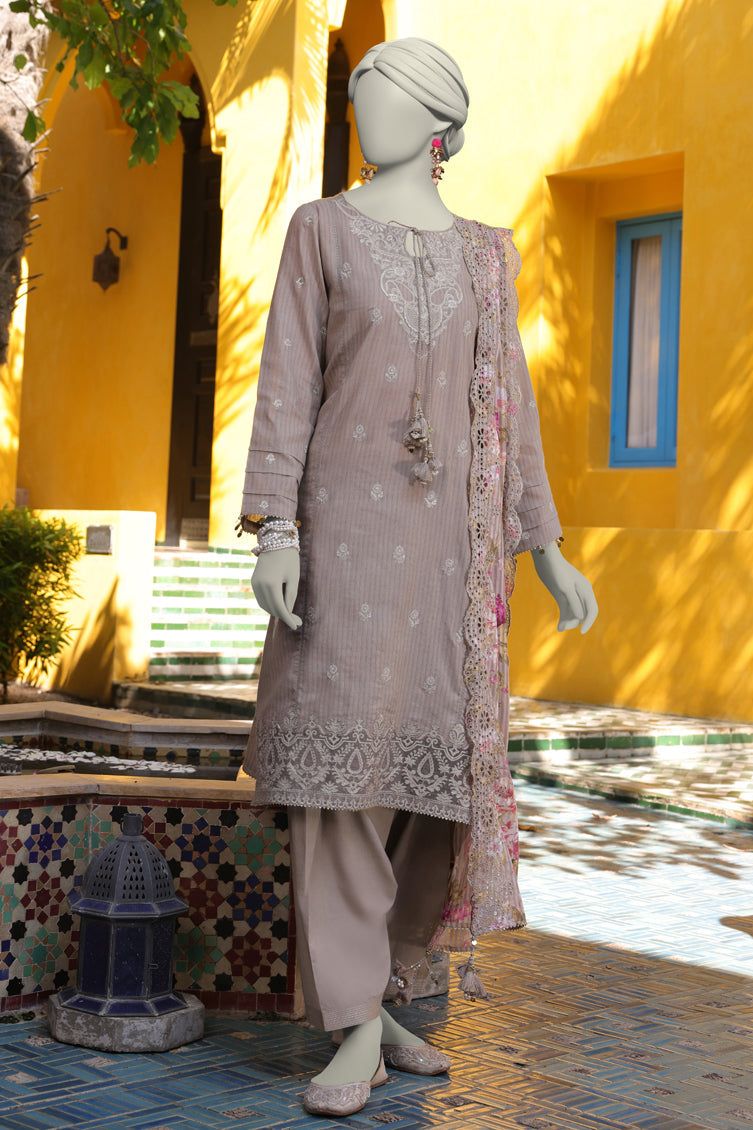 Jacquard Grey Unstitched Suit - J. Junaid Jamshed